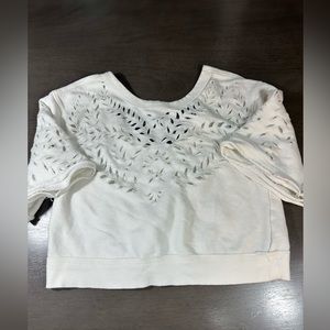 Free people boho White Flare sleeve leaf cut-out blouse